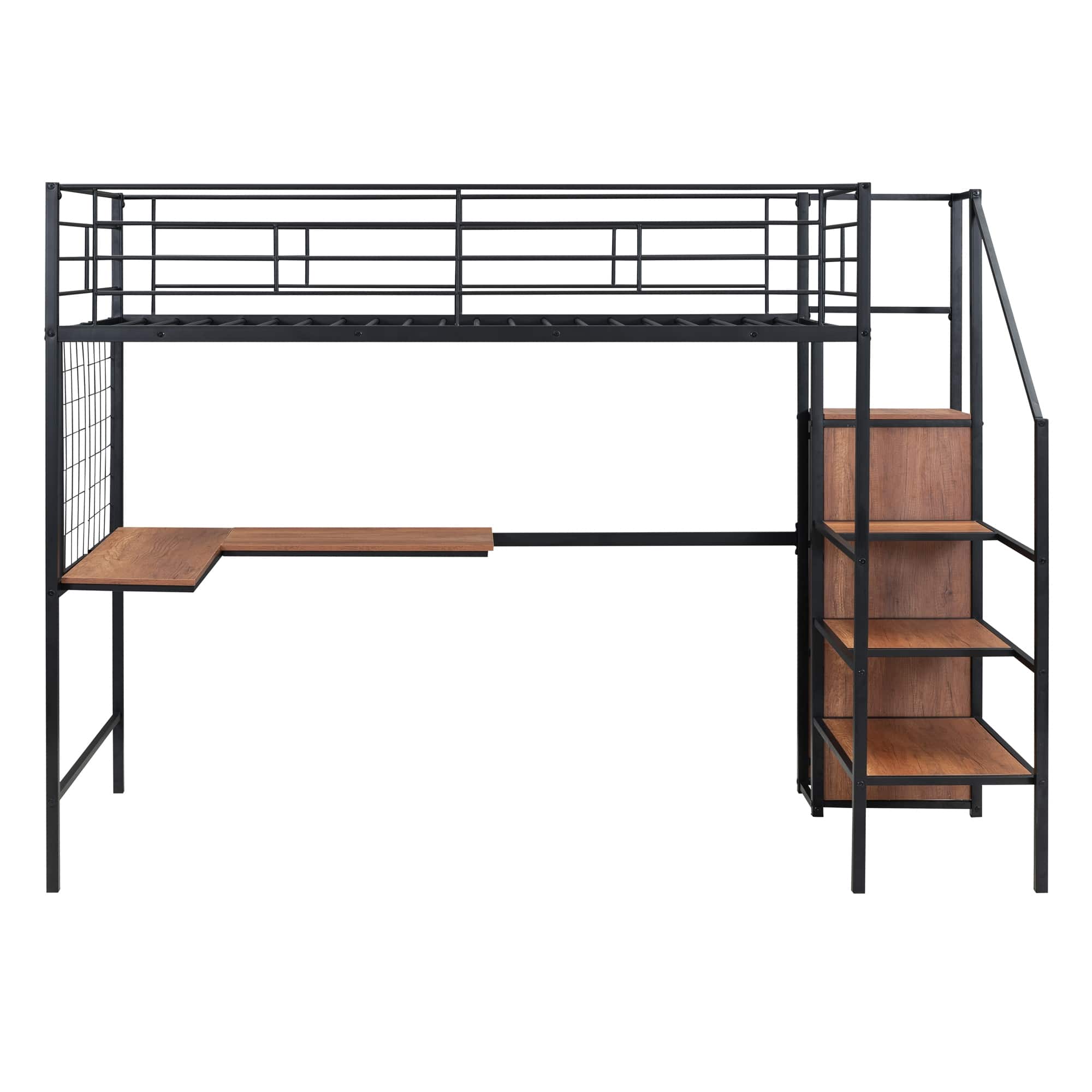Black Twin Metal Loft Bed w/ Desk & Lateral Storage Ladder & Wardrobe ...