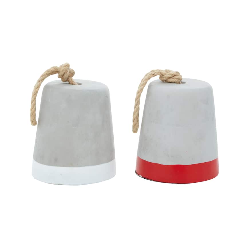 Gray Cement Stone Door Stopper Buoy Decorative Sculpture with Rope Accents (Set of 2) - 4 x 4 x 9