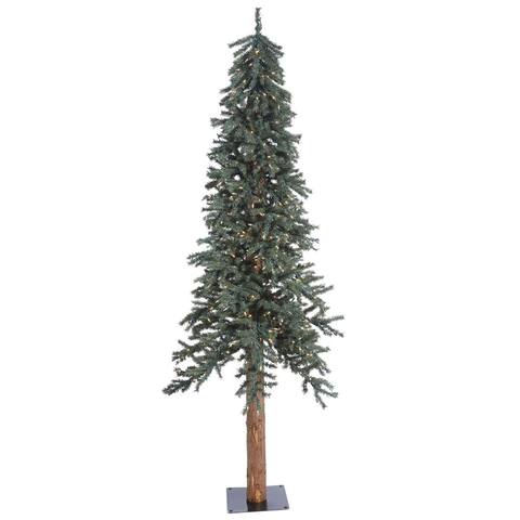 Vickerman 7' Natural Bark Alpine Artificial Christmas Tree, Clear Dura-lit Lights - Green