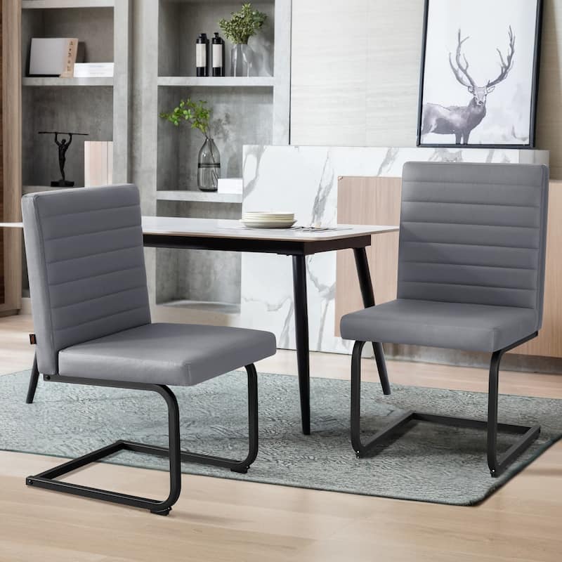 Dining Chairs Set of 2,Upholstered Kitchen Chairs with Metal Legs,Armless Chair with Comfortable Seat - Grey
