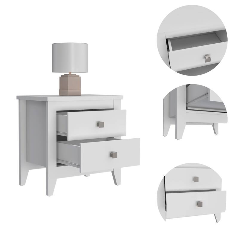 White Windsor Nightstand with 2 Drawers, Modern Style, Durable Manufactured Wood, 24.25" Height