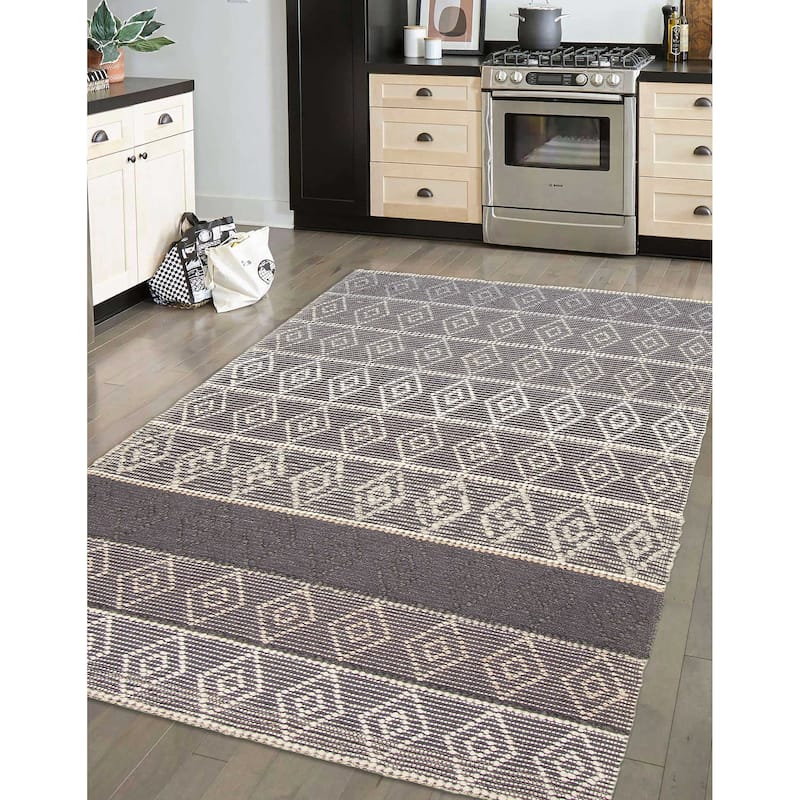 ECARPETGALLERY Braid weave Sienna Grey Wool Rug - 5'1 x 8'2