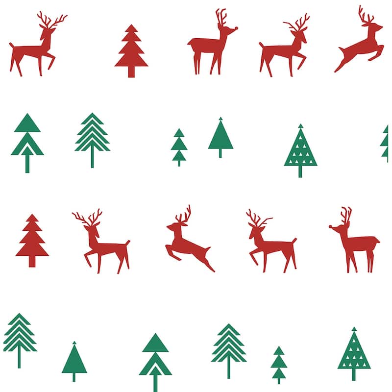 NextWall Run, Run Reindeer Peel and Stick Wallpaper - 20.5 in. W x 18 ft. L - 20.5 in. W x 18 ft. L - Red & Green