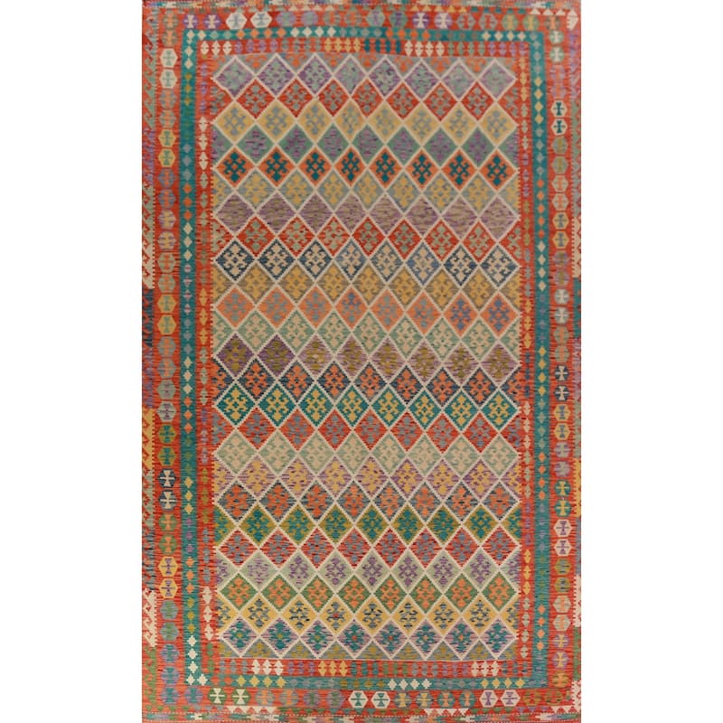 All-Over Trellis Kilim Oriental Large Rug Flatweave Wool Carpet - 10'1"x 16'8"