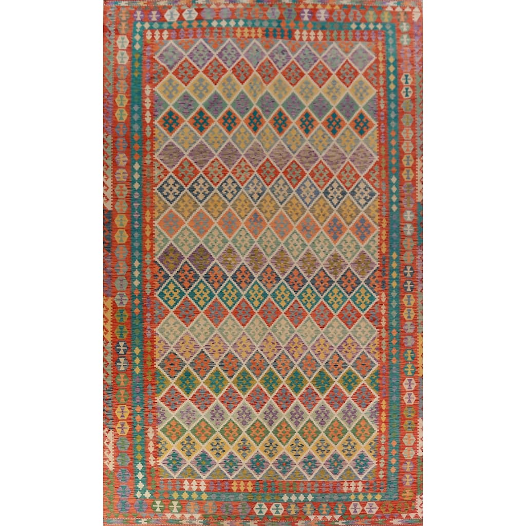 All-Over Trellis Kilim Oriental Large Rug Flatweave Wool Carpet - 10'1"x 16'8"