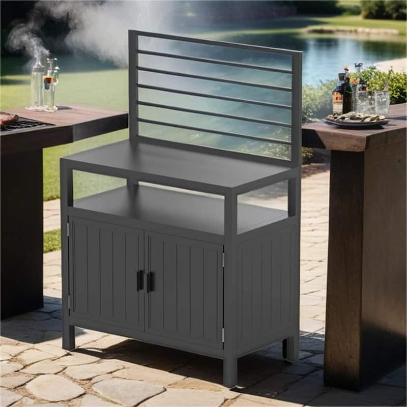 Freestanding Aluminum Grill Storage Cabinet with Protective Cover