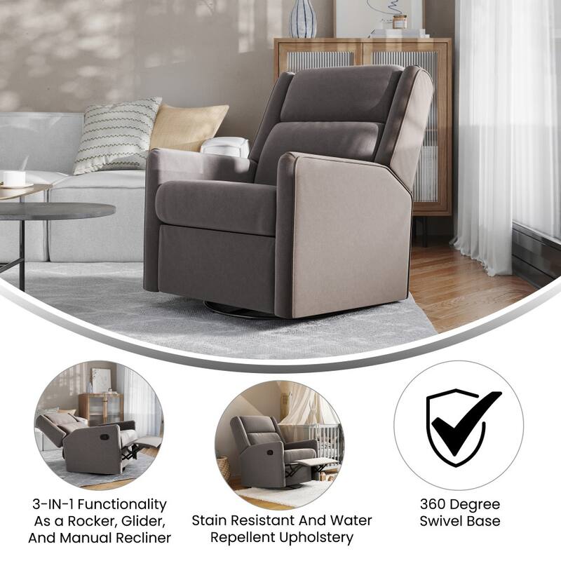 Manual Rocking Recliner Chair with Swivel and Gliding Motion