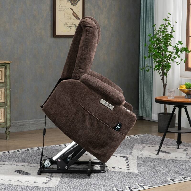 Overstuffed Large Power Lift Recliner with Massage and Heating for Elderly,2 Cup Holders and USB Ports