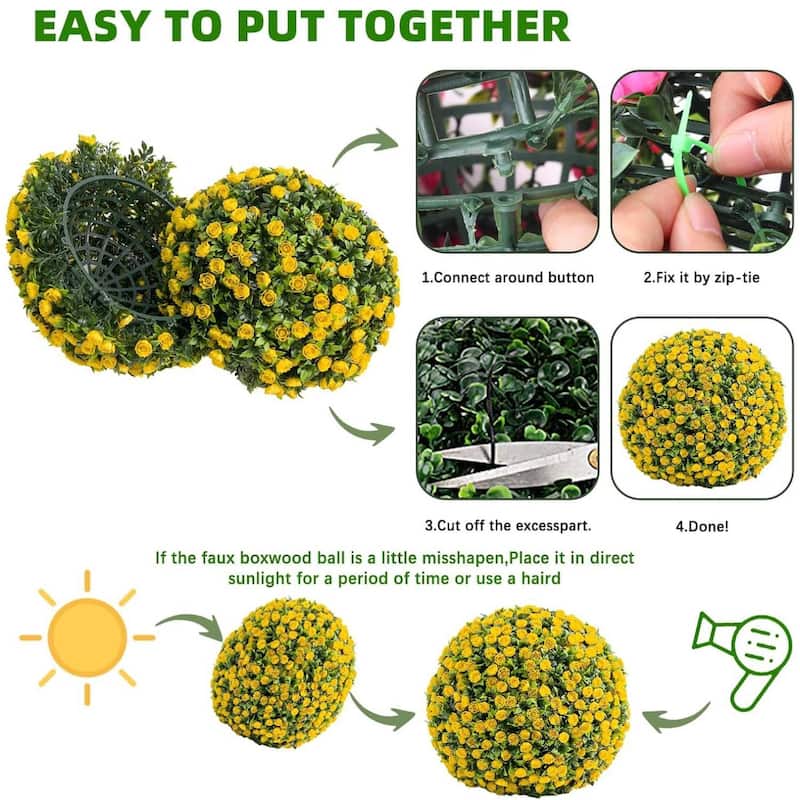 2PCS 15" Artificial Flower Topiary Decorative Balls for Home Decor - 15.7 inch