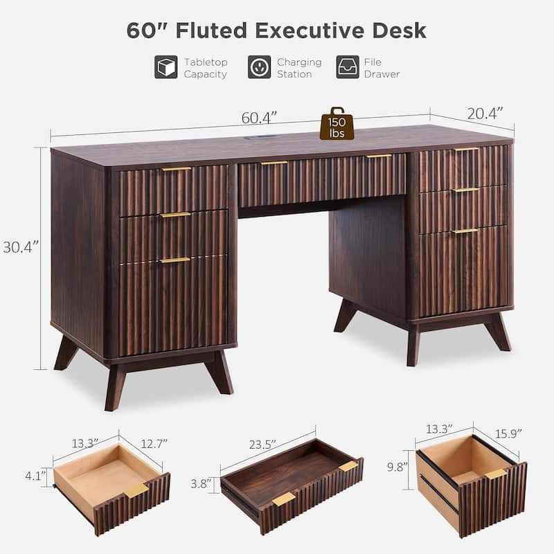 Modern Executive Desk with Charging Station, Home Office Computer Desk