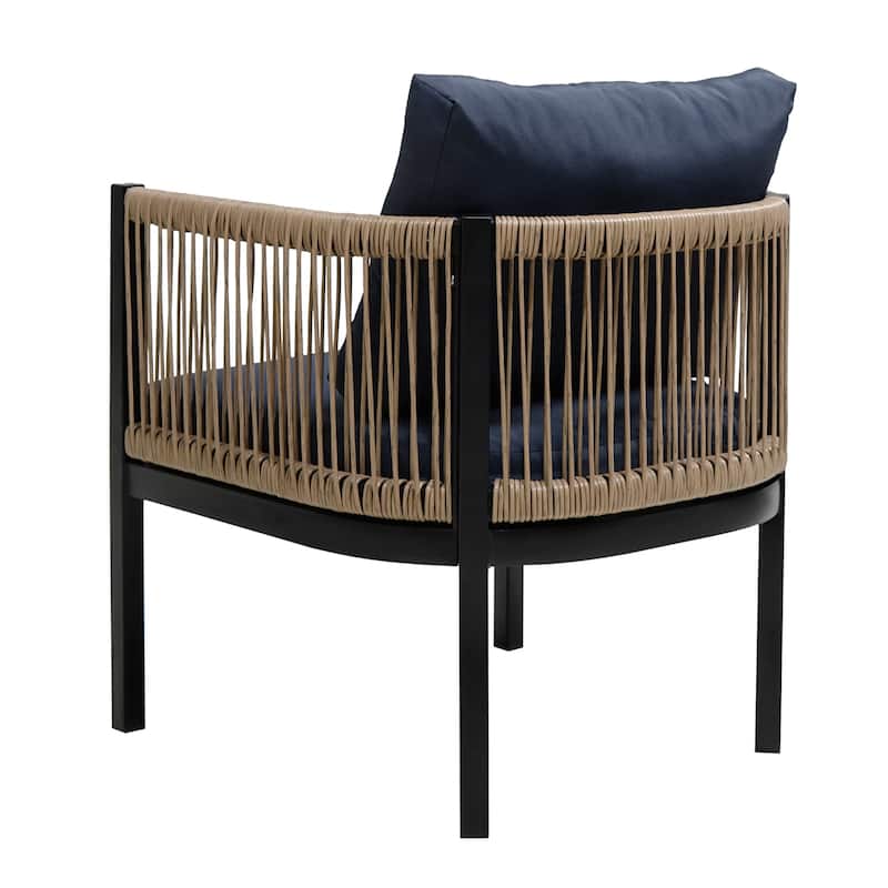 4-Piece Outdoor Patio Iron Conversation Sofa Set with Tempered Glass Coffee Table