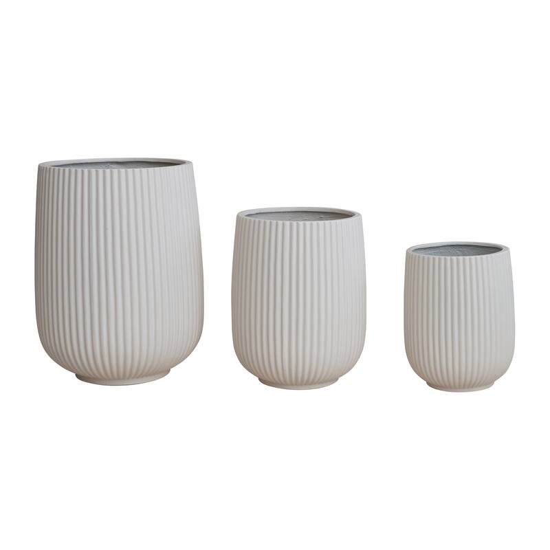 3-Piece Lightweight Eco Stone Fluted Indoor/Outdoor Planters - White