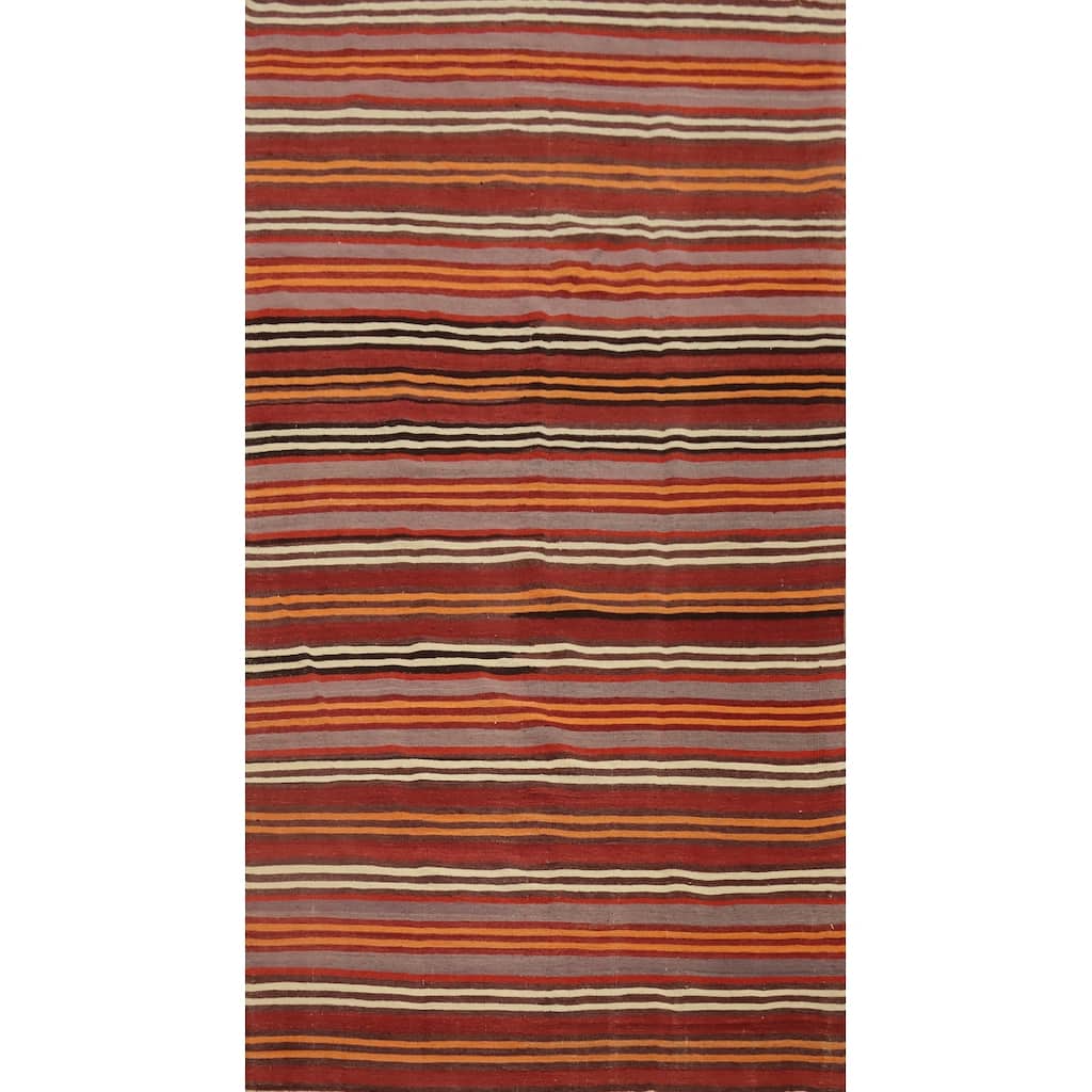 Hand Woven Oriental 100% Wool Carpet Southwestern Geometric Oranges & Rust Kilim Area Rug - 9' 4'' X 4' 10''