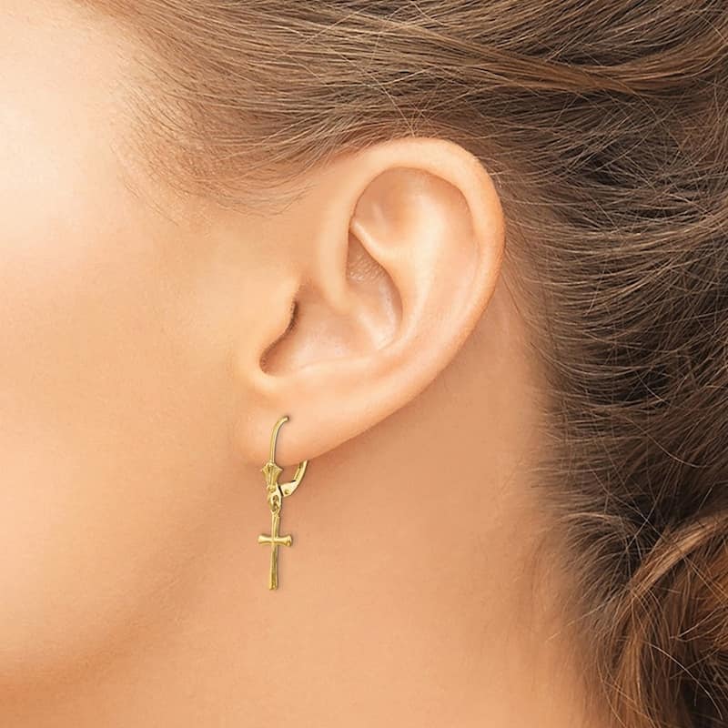 Curata 14k Yellow Gold Religious Faith Cross Lever Back Earrings 30.25x8mm