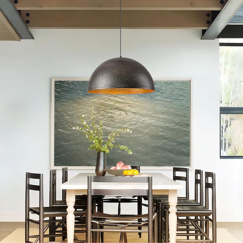 1-Light Modern Industrial Oversized Hammered Gold Leaf Dome Pendant Light for Kitchen Island