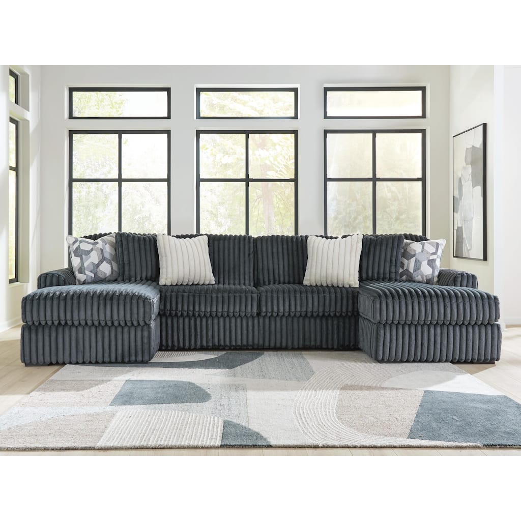 Signature Design by Ashley Midnight-Madness Dark Gray 3-Piece Double Chaise Sectional - 150"W x 65"D x 40"H
