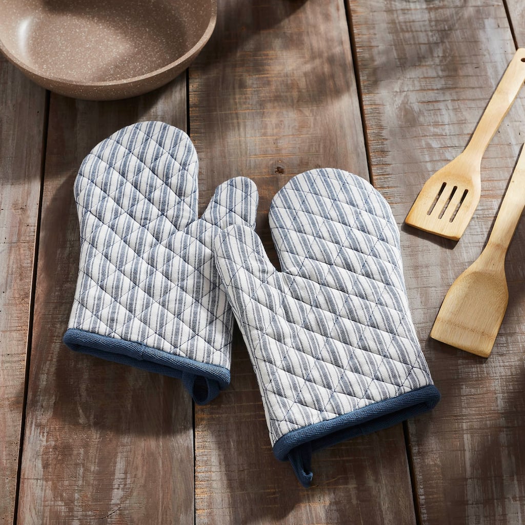 Sawyer Mill Blue Ticking Stripe Oven Mitt Set of 2 - 8x8