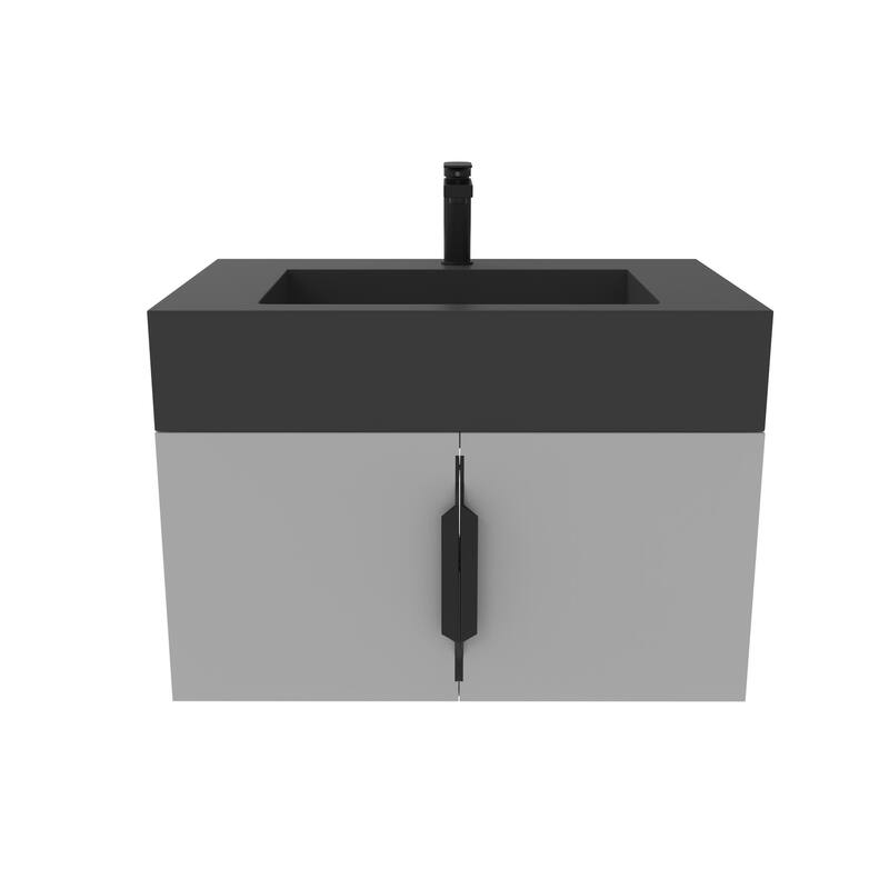 Nile 30-Inch Wall Mounted Bathroom Vanity Set w/ Black Top - Matte - Grey