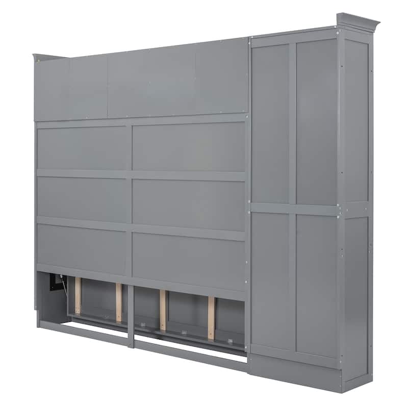 Queen Size Murphy Bed Storage Wall Bed Frame with Cabinets, Solid Wood Storage Murphy Cabinet Bed, No Box Spring Needed聽