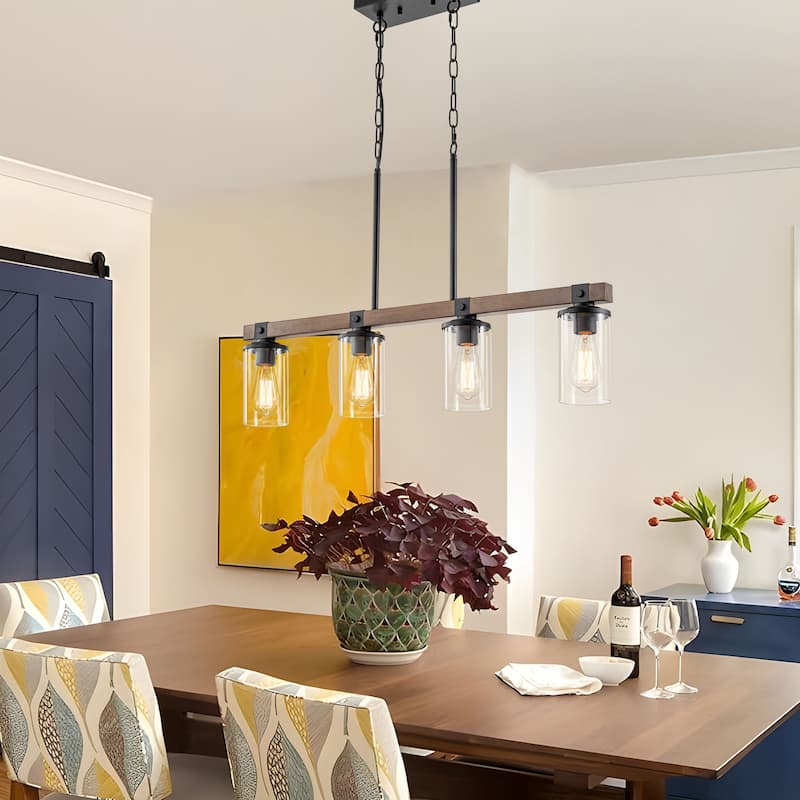 Starsky 4-Light Modern Farmhouse Cluster Chandelier Linear Kitchen Island Light with Cylindrical Glass Shade