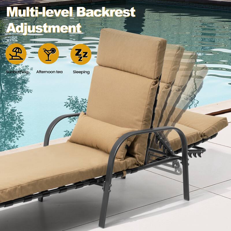 VredHom Outdoor Adjustable Chaise Lounge with Cushion and Pillow (Set of 2) - Set of 2