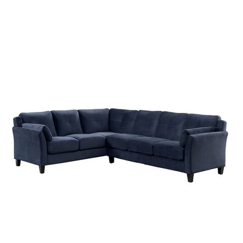 L Shaped 2 Piece Sectional Sofa Set, Flannelette Fabric, Navy Blue