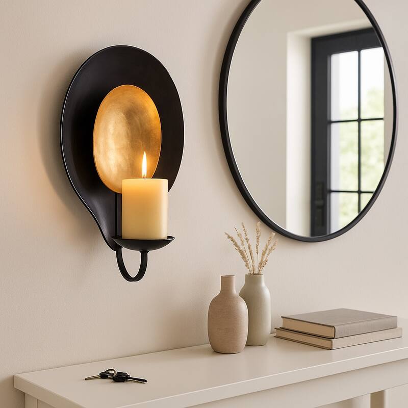 Metal Round Votive Wall Mounted Candle Holder - Black