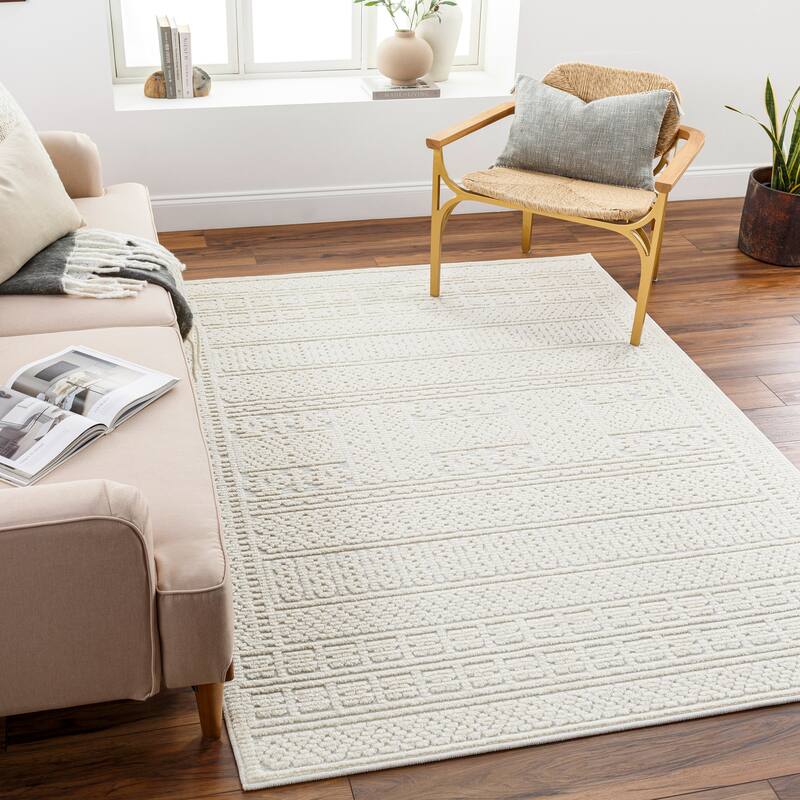 Livabliss Garrick Striped Border Machine Washable Area Rug - Cream - 7' 10" x 10' 1"