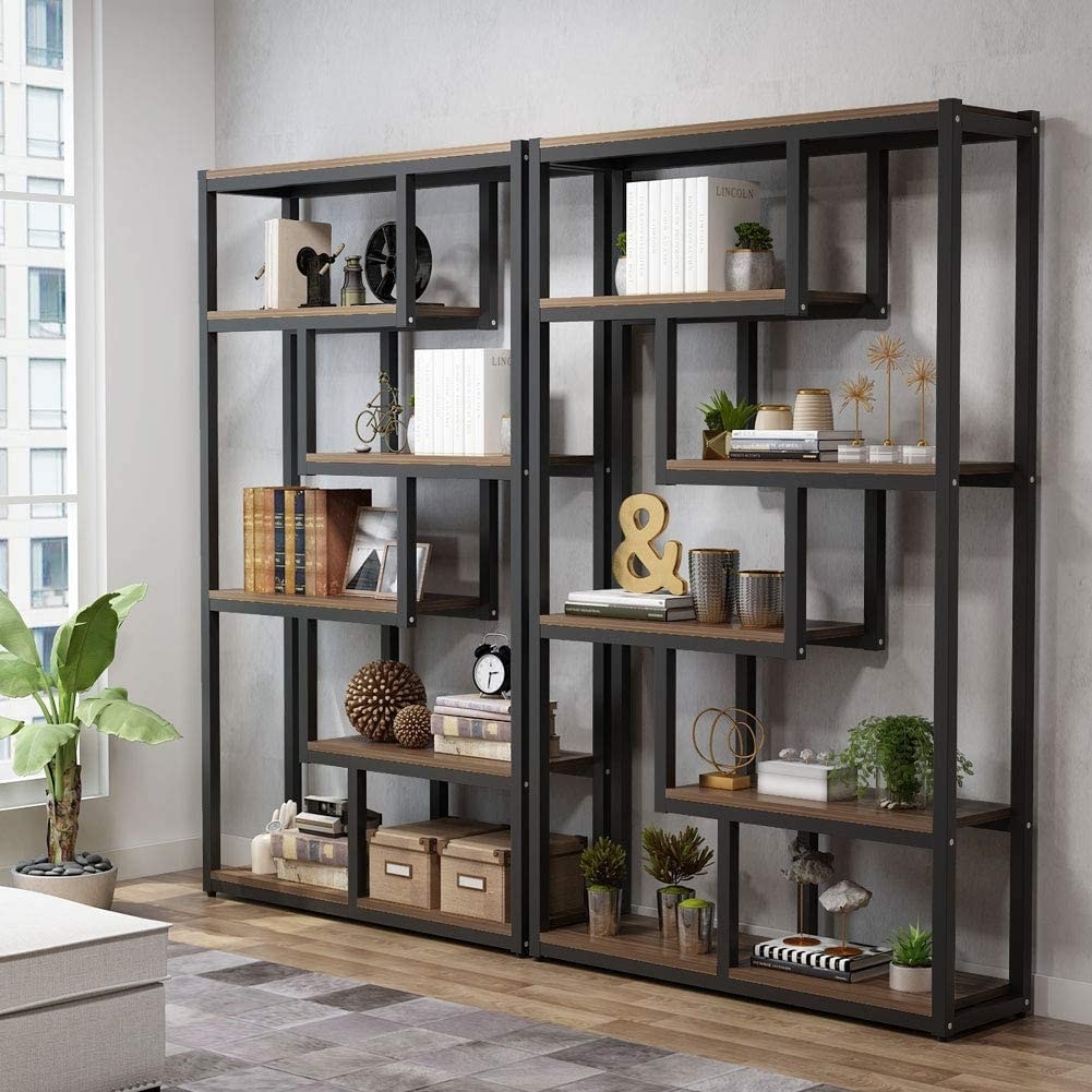6-Tier Etagere Bookcase, Modern Industrial Staggered Bookshelf