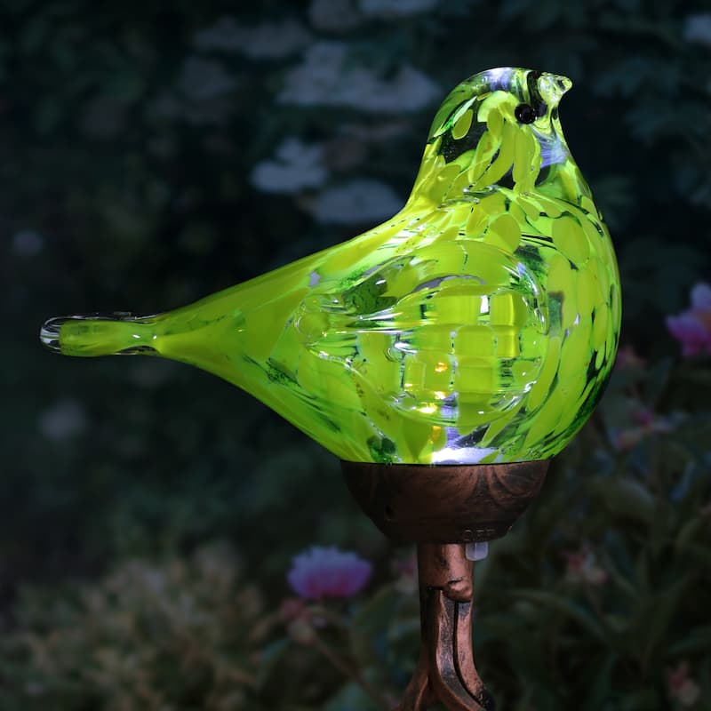 Exhart Solar Pearlized Hand Blown Glass Bird Garden Stake, 6 by 31 Inches