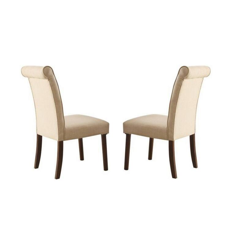 Brown/Ivory Fabric Upholstered Wood Frame Dining Chair, Set of 2, Sturdy Dining Chair for Dining Rooms - 17.5