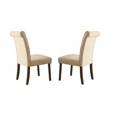 Brown/Ivory Fabric Upholstered Wood Frame Dining Chair, Set of 2, Sturdy Dining Chair for Dining Rooms - 17.5