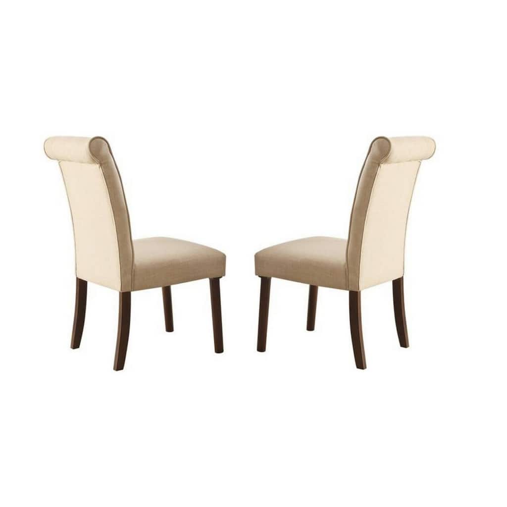 Brown/Ivory Fabric Upholstered Wood Frame Dining Chair, Set of 2, Sturdy Dining Chair for Dining Rooms - 17.5
