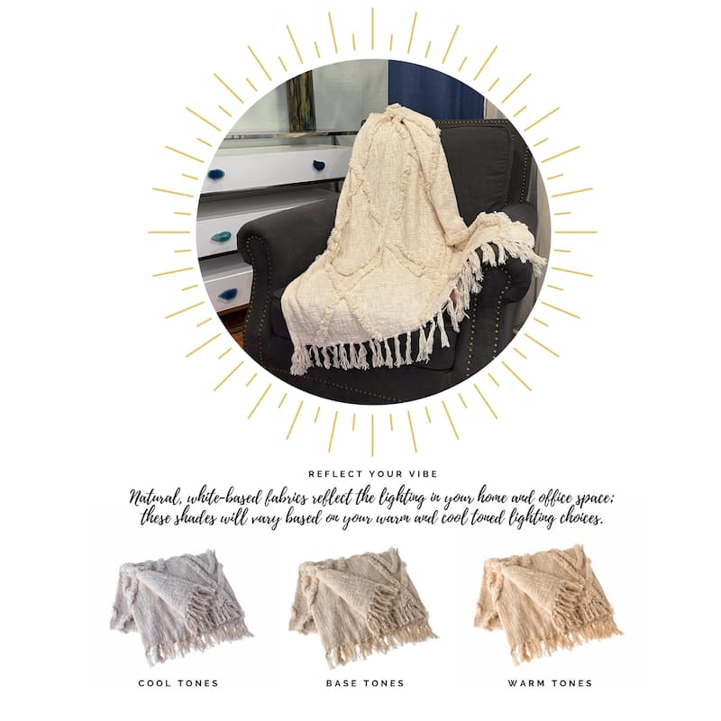 Sevita Handmade Boho Farmhouse Natural - Off White Sofa Bed Throw Blanket with Fringe