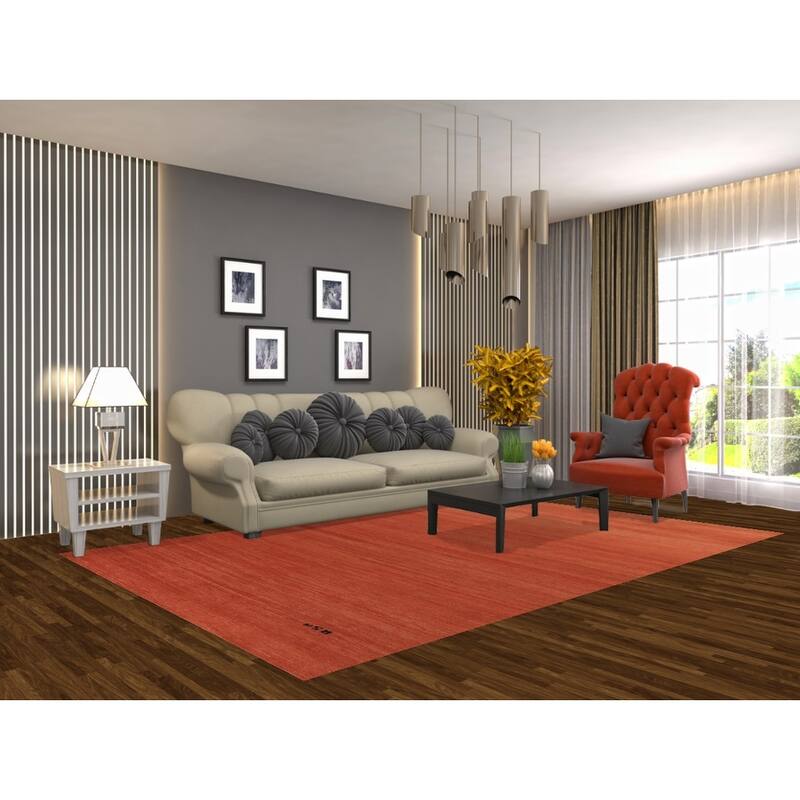 Orange Modern Gabbeh Area Rug Oriental Tribal Hand-Knotted Wool Carpet - 6'5" x 9'9"