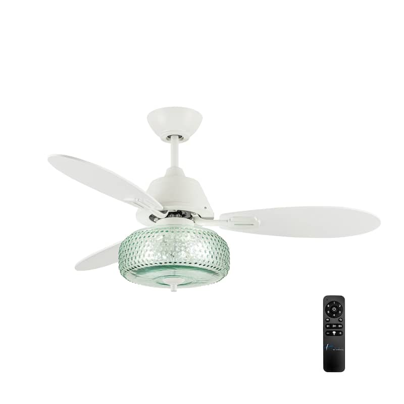 Lottie River of Goods 3-blade 42-inch Modern Indoor Ceiling Fan with Green Hand-Blown Glass Shade and Remote Control - 42" x 42" x 18.75" - Green/White - Remote