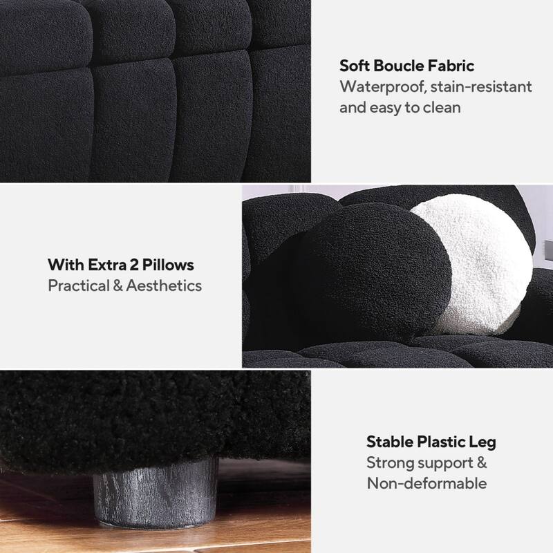 87.4" 3-Seater Boucle Sofa with Wood Frame