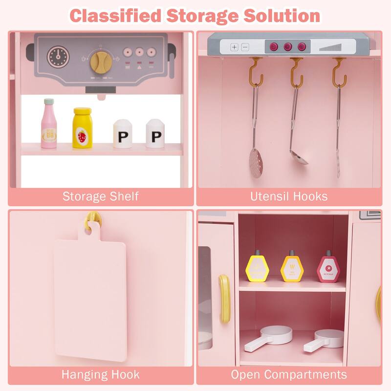 Gymax Corner Kids Play Kitchen Wooden Pretend Toy Kitchen w/ Realistic