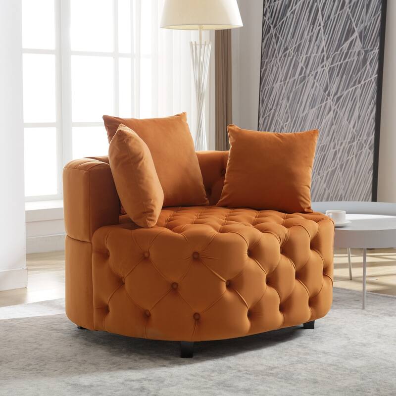 Orange 24" Velvet Button Tufted Barrel Chair
