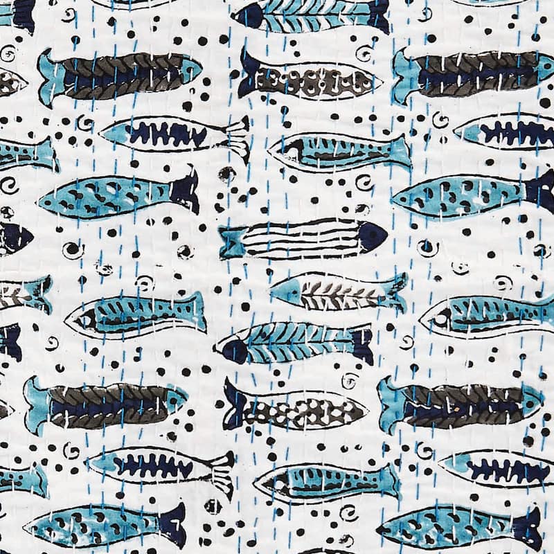 Melange Hand Stitched Kantha Block Print Pillow Sham Pair