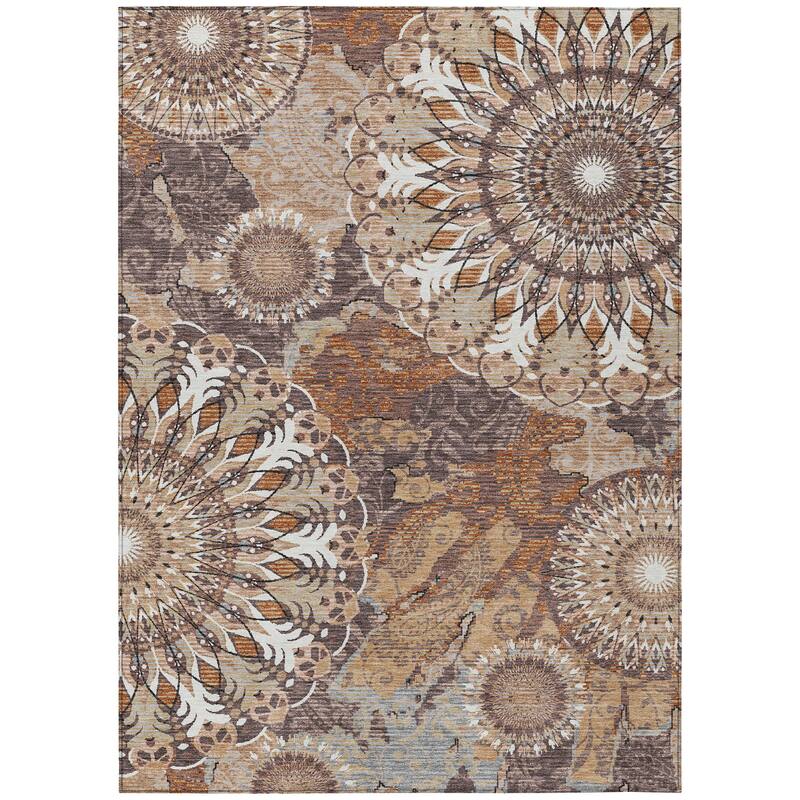 Machine Washable Indoor/ Outdoor Traditional Pinwheel Chantille Rug