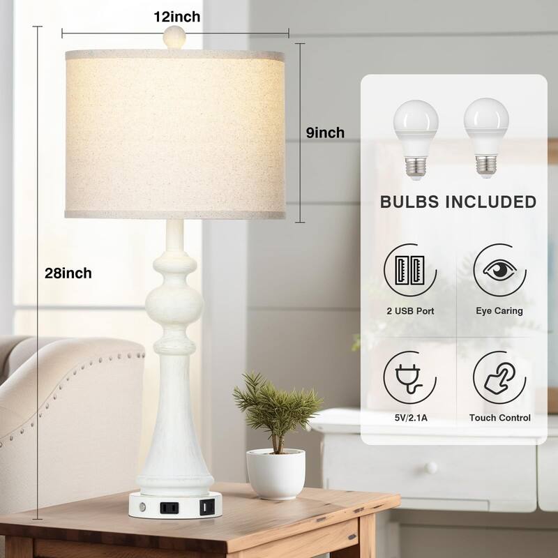 28" Farmhouse Table Lamp with USB A and C Fast Ports AC Outlets - 13"D x 13"W x 28"H