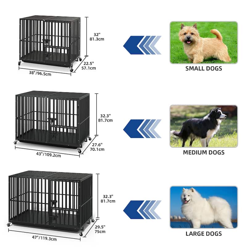 Moasis 47/43/37 inch Heavy Duty Dog Crate Escape Proof Dog Cage Kennel with Lockable Wheel