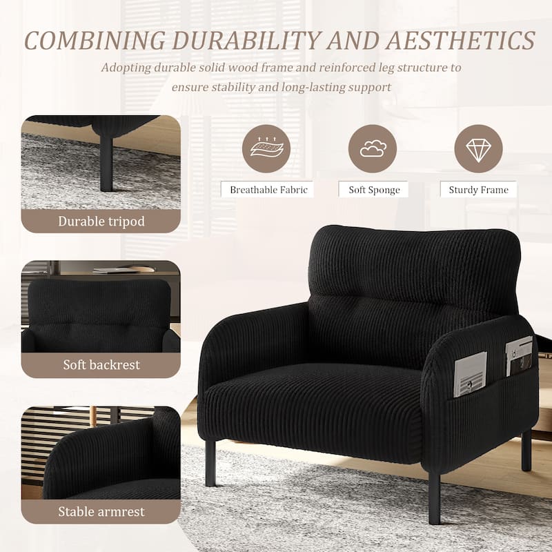 HOMEFUN Corduroy Upholstered Comfortable Single Wood Frame Armchair for Living room and Bedroom