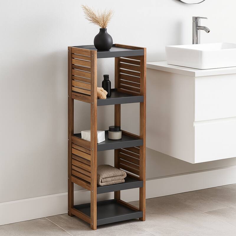 Open-Shelf Storage Unit with Vented Design, Brown and Gray - Elements Collection - 42 3/4"Hx14.5"Lx11 3/4"W