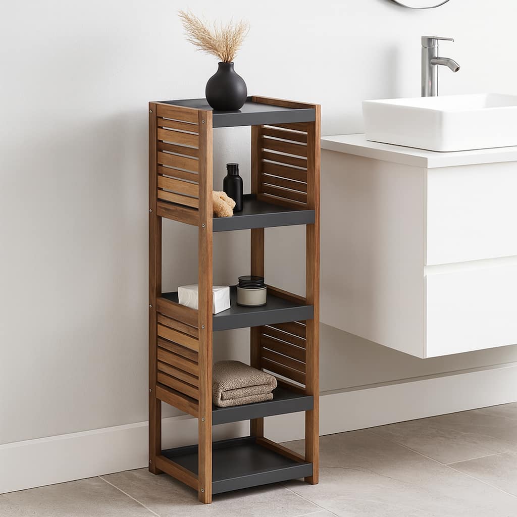 Open-Shelf Storage Unit with Vented Design, Brown and Gray - Elements Collection - 42 3/4"Hx14.5"Lx11 3/4"W