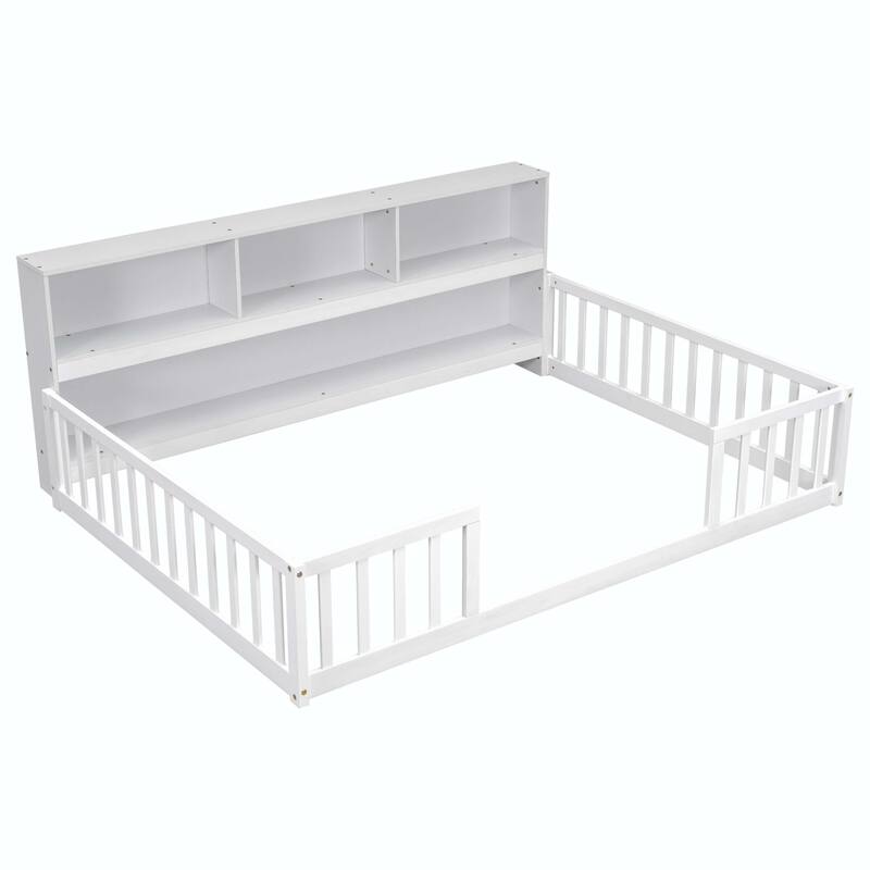 WM Full Floor Bed with Side Bookcase