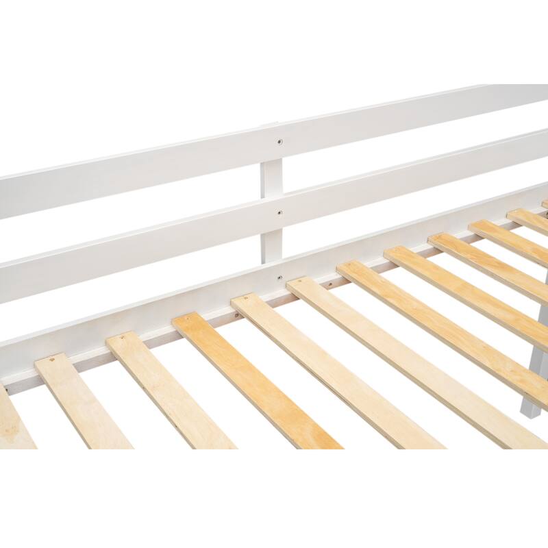 Solid Wood Low Loft Bed with Ladder and Fence