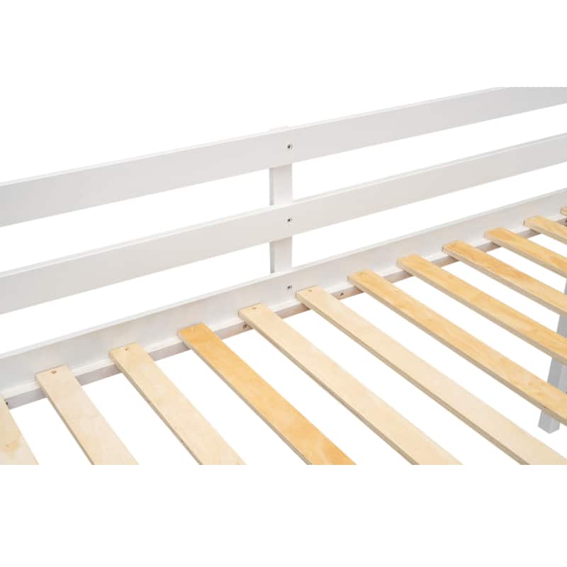 Wood Low Loft Bed Frame with Convertible Ladder,Under Bed Play Space