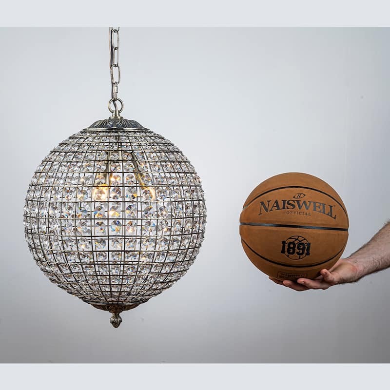DancyHome 1/3-Light Retro Antique Bronze Crystal Globe Chandelier Small Sphere Pendant Light